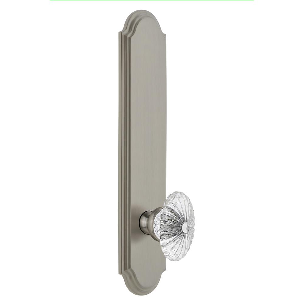 Grandeur by Nostalgic Warehouse ARCBUR Arc Tall Plate Privacy with Burgundy Knob in Satin Nickel